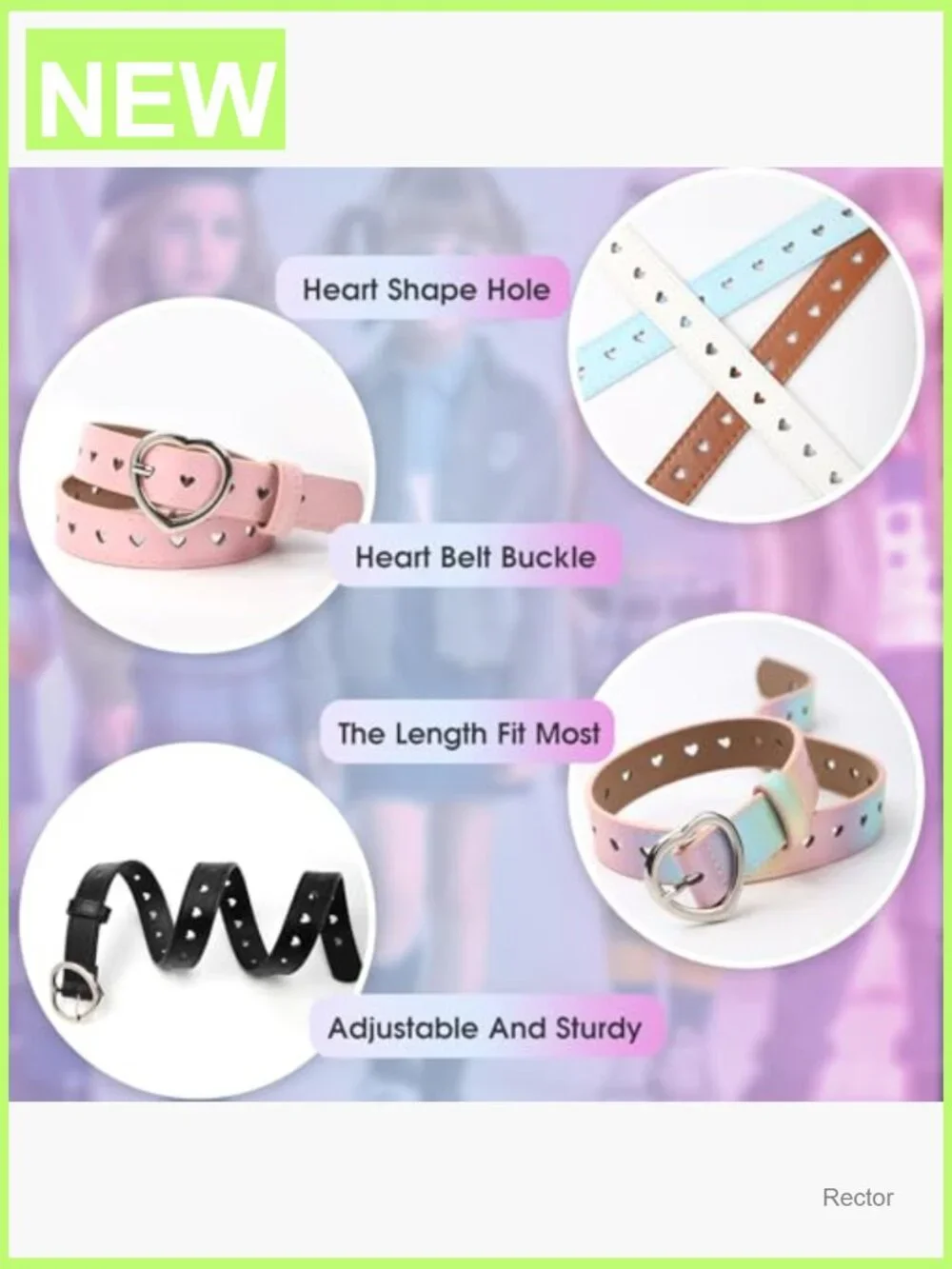 5 Pcs Girls Heart Shape Belt Metal Buckle Elastic Stretch Adjustable Waist Belt